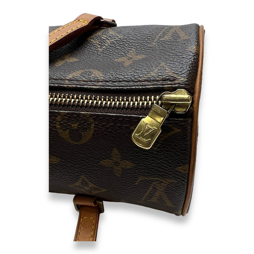 Papillon 28 Brown Top Handle Bag in Monogram Coated Canvas, Gold hardware