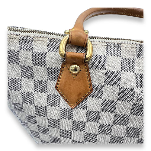 Saleya MM Damier Azur Top Handle Bag in Coated Canvas, Gold hardware