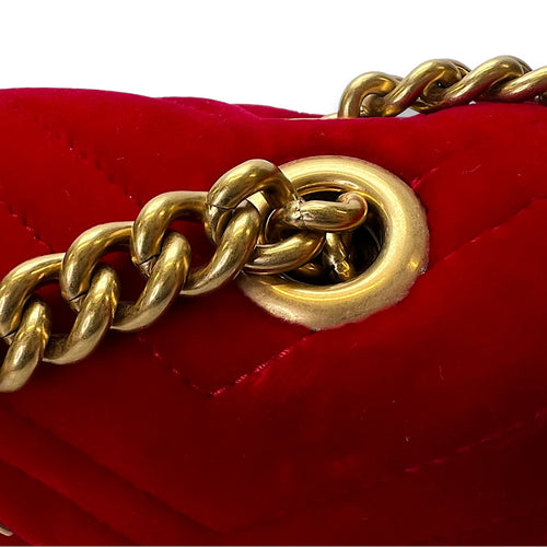 GG Marmont Mini Red Shoulder Bag in Velvet, Gold hardware