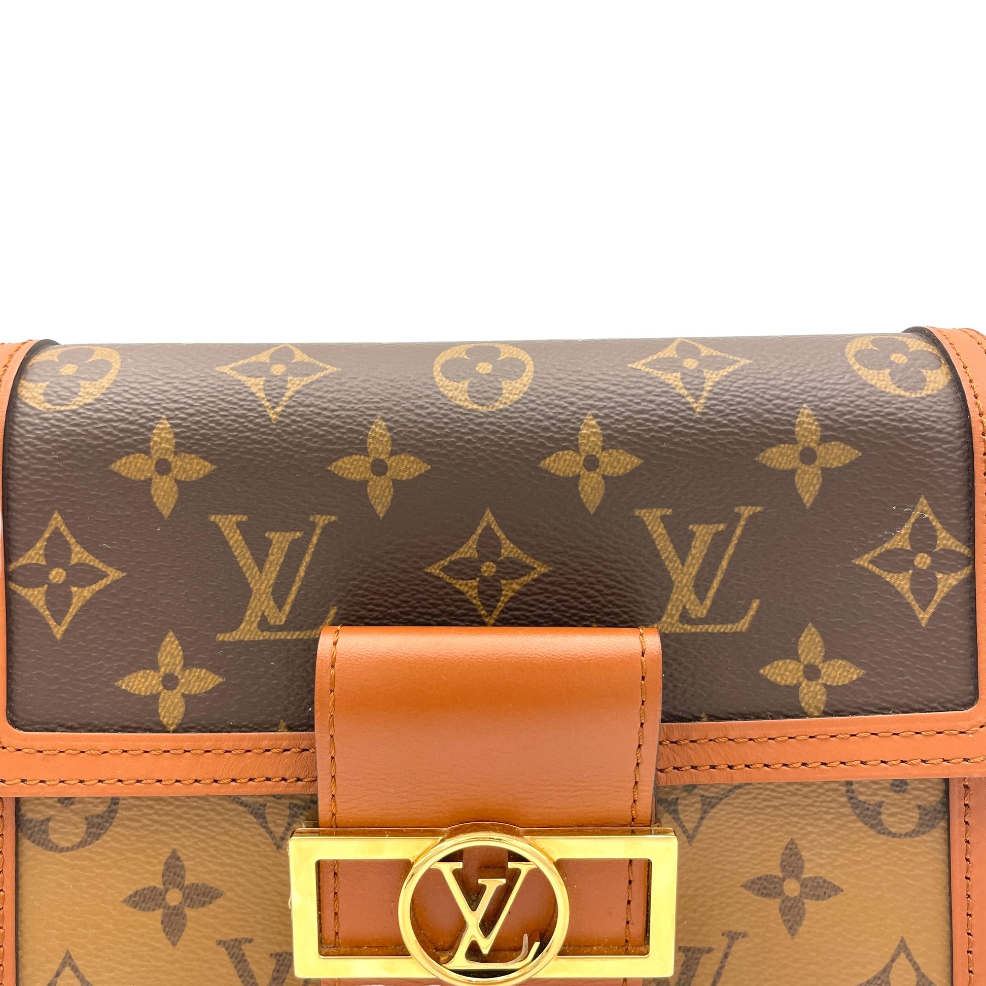 Dauphine Shoulder Bag Mini Brown in Monogram Coated Canvas , Gold Hardware