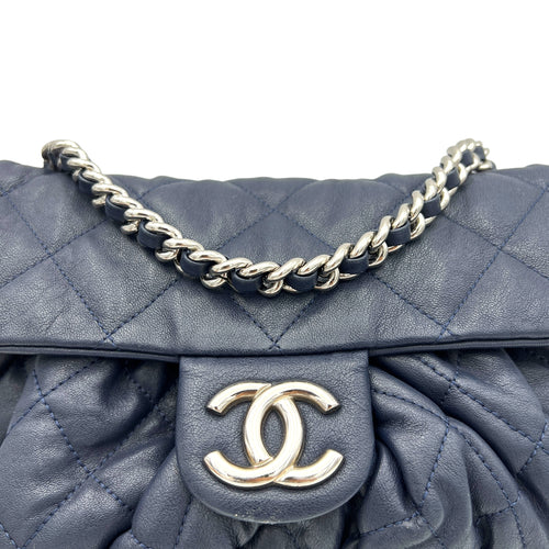 Chain Around Blue Crossbody Bag in Lambskin, Silver hardware