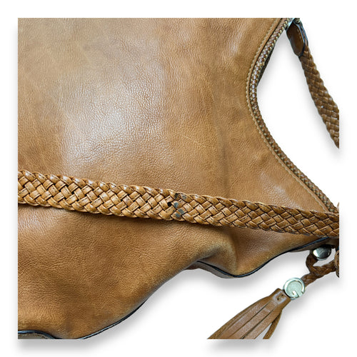 Marrakech Hobo Shoulder Bag Brown in Calfskin, Gold hardware