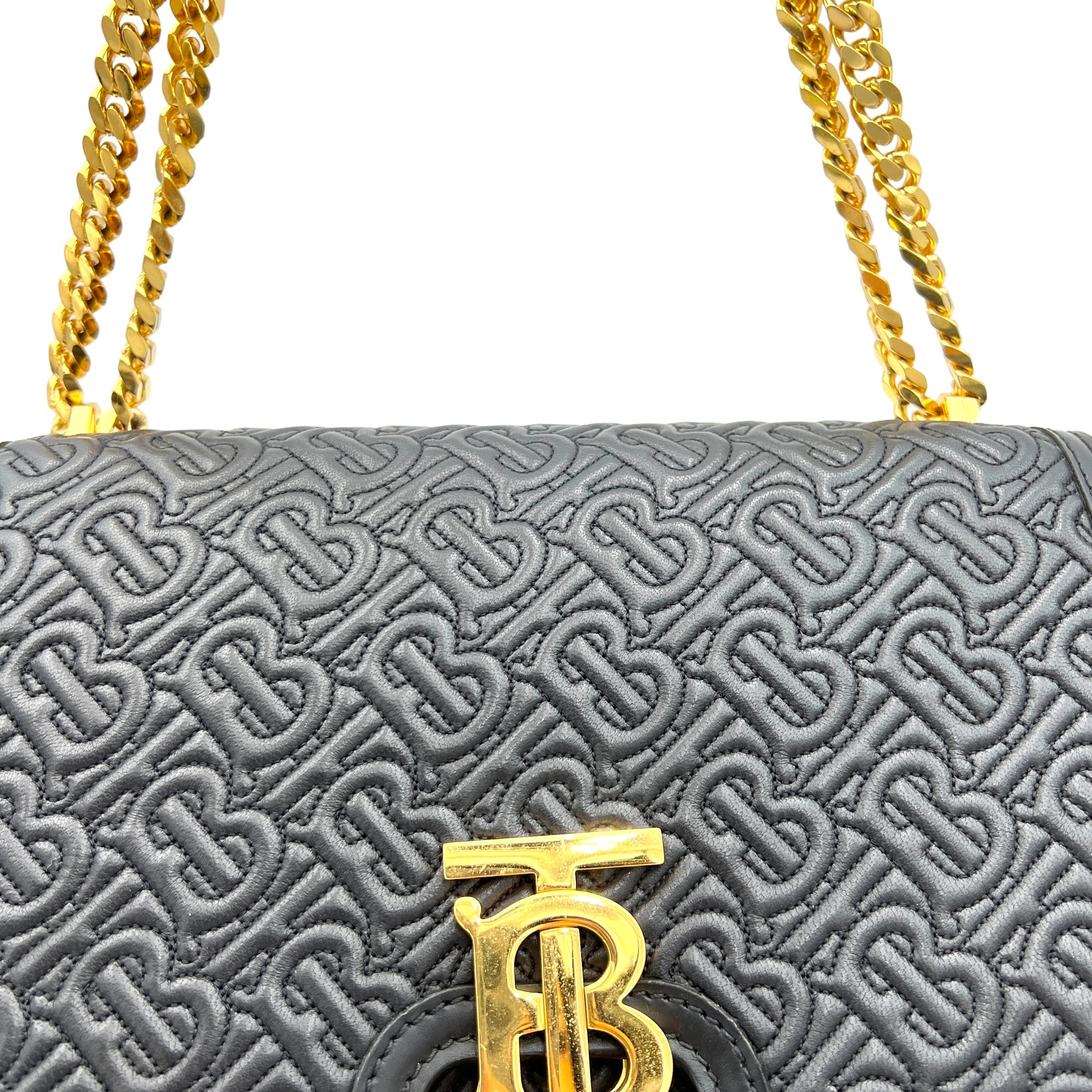 TB Shoulder Bag  Black in Calfskin , Gold Hardware