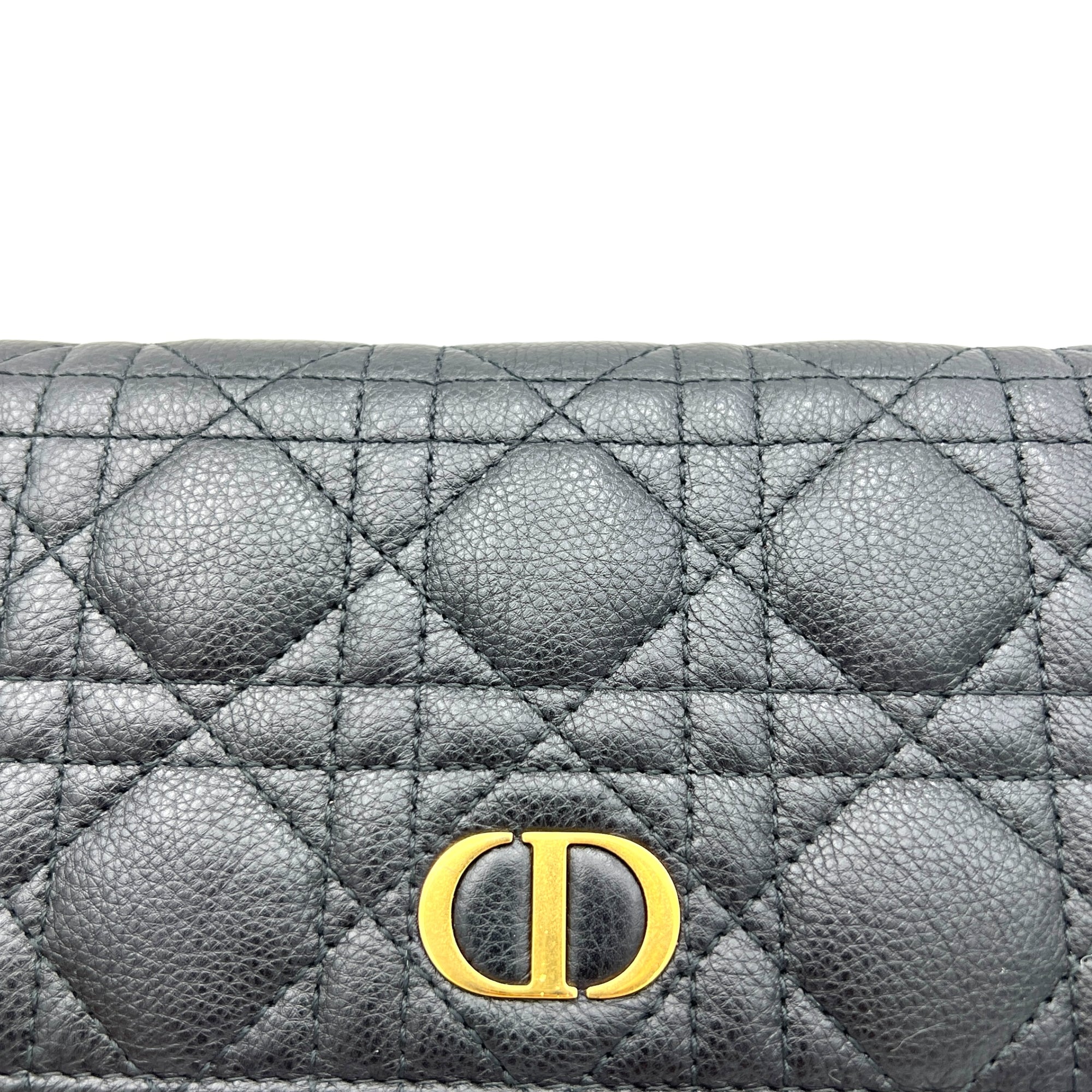 Caro Black Wallet On Chain in Calfskin, Gold hardware