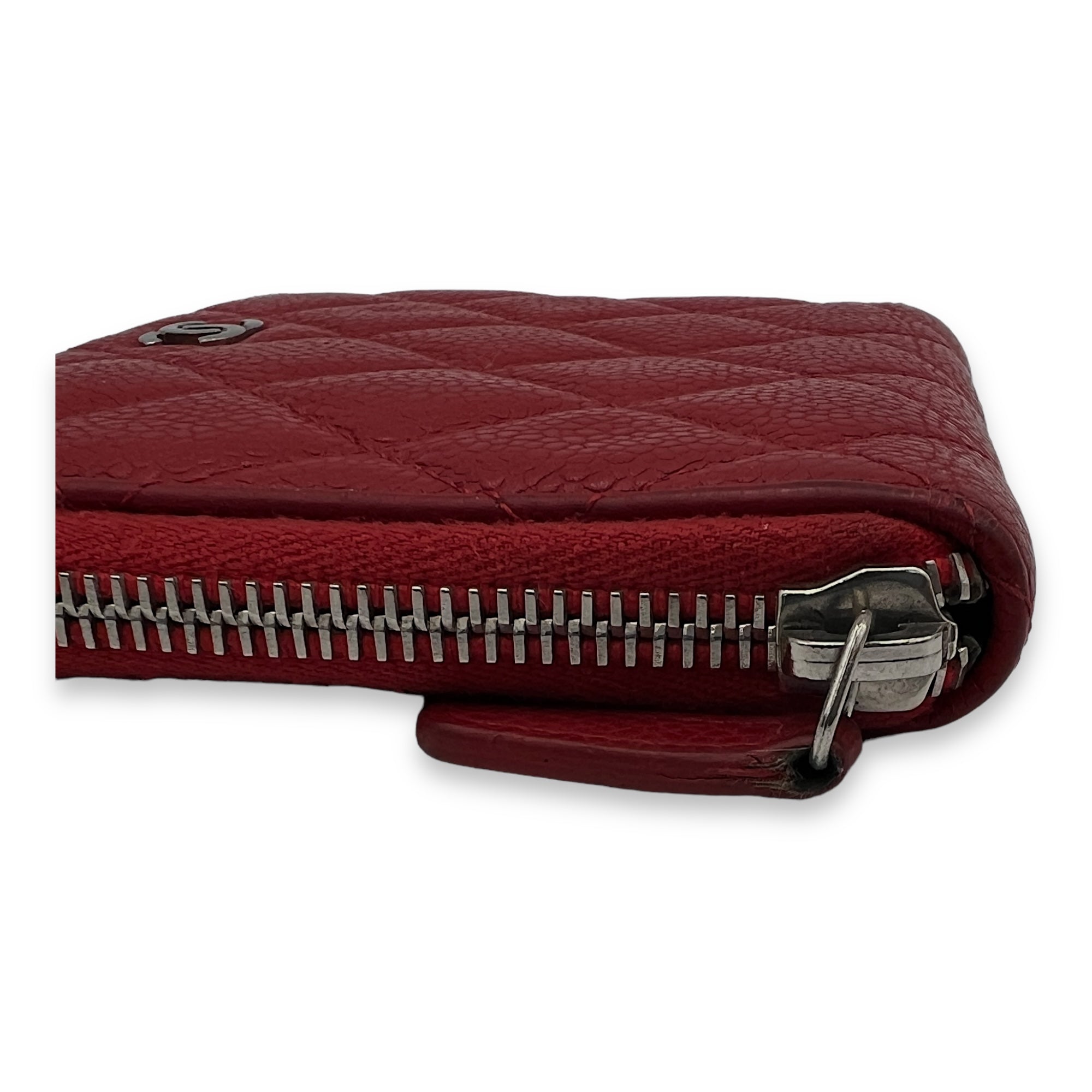 Classic Wallet Compact Red in Caviar Leather, Silver hardware