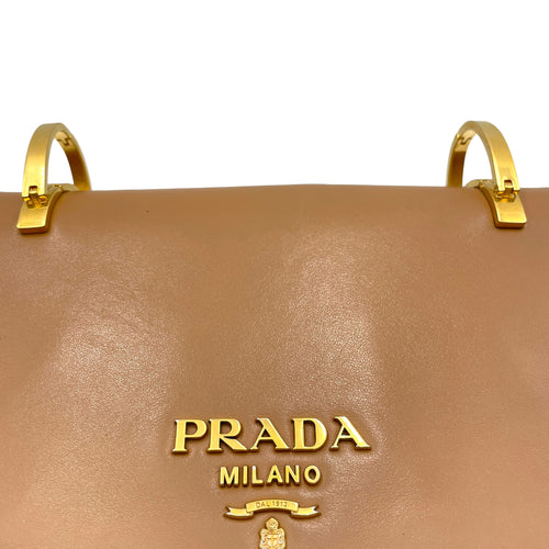 Logo Brown Shoulder Bag in Calfskin, Gold hardware