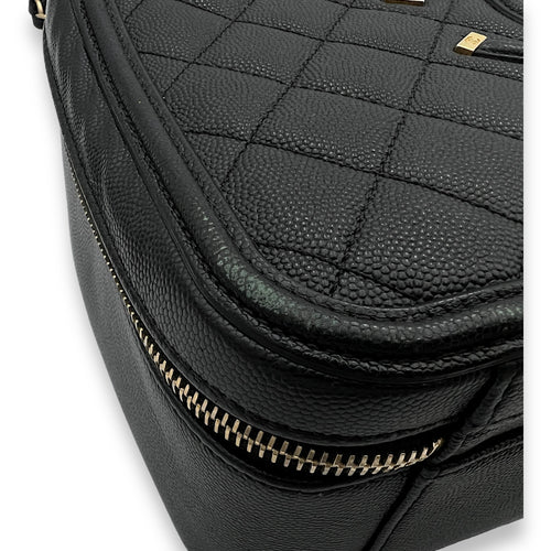 Filigree Large Black Vanity Bag in Caviar Leather, Gold hardware