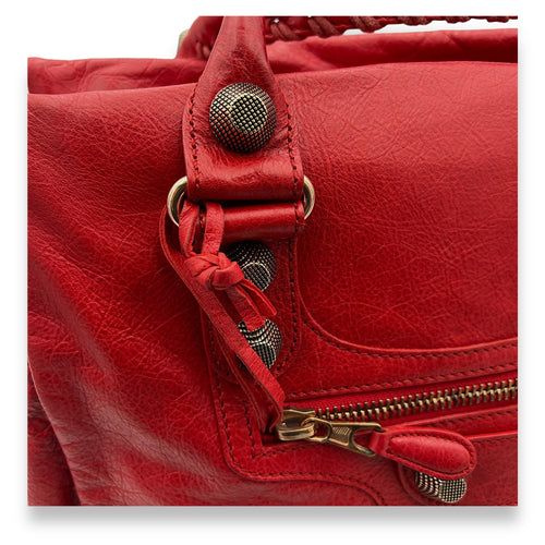 Midday Red Top Handle Bag in Distressed Leather, Rose Gold hardware