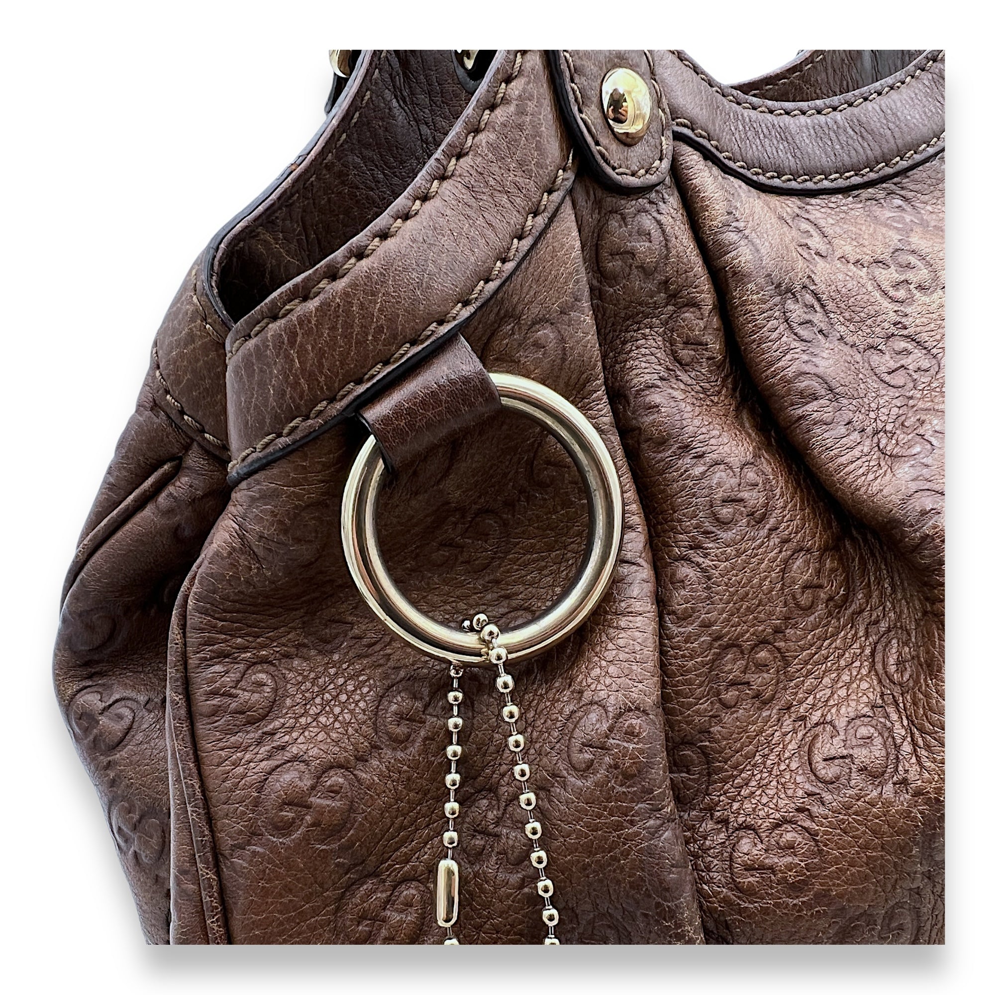 Guccissima Sukey Brown Shoulder Bag in Calfskin, Gold hardware