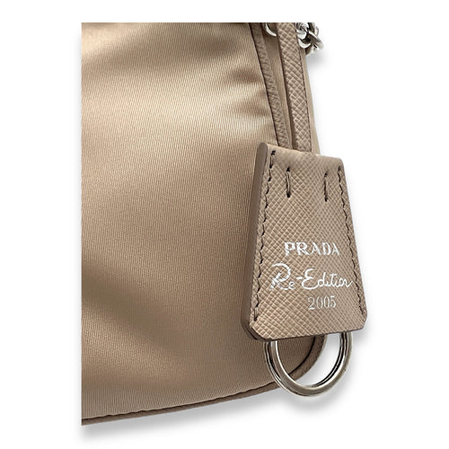 Re-Edition 2005 Beige Crossbody Bag in Re-Nylon, Silver hardware