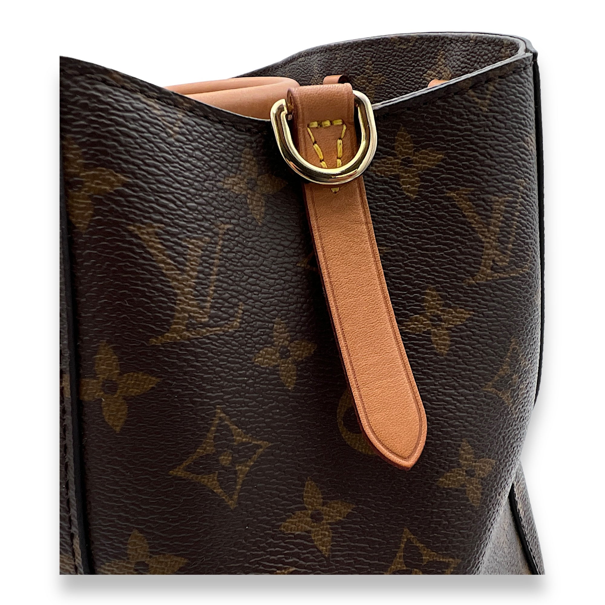 Montaigne Brown Top Handle Bag in Monogram Coated Canvas, Gold hardware