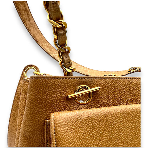 Vintage Front Pocket CC Brown Shoulder Bag in Caviar Leather, Gold hardware