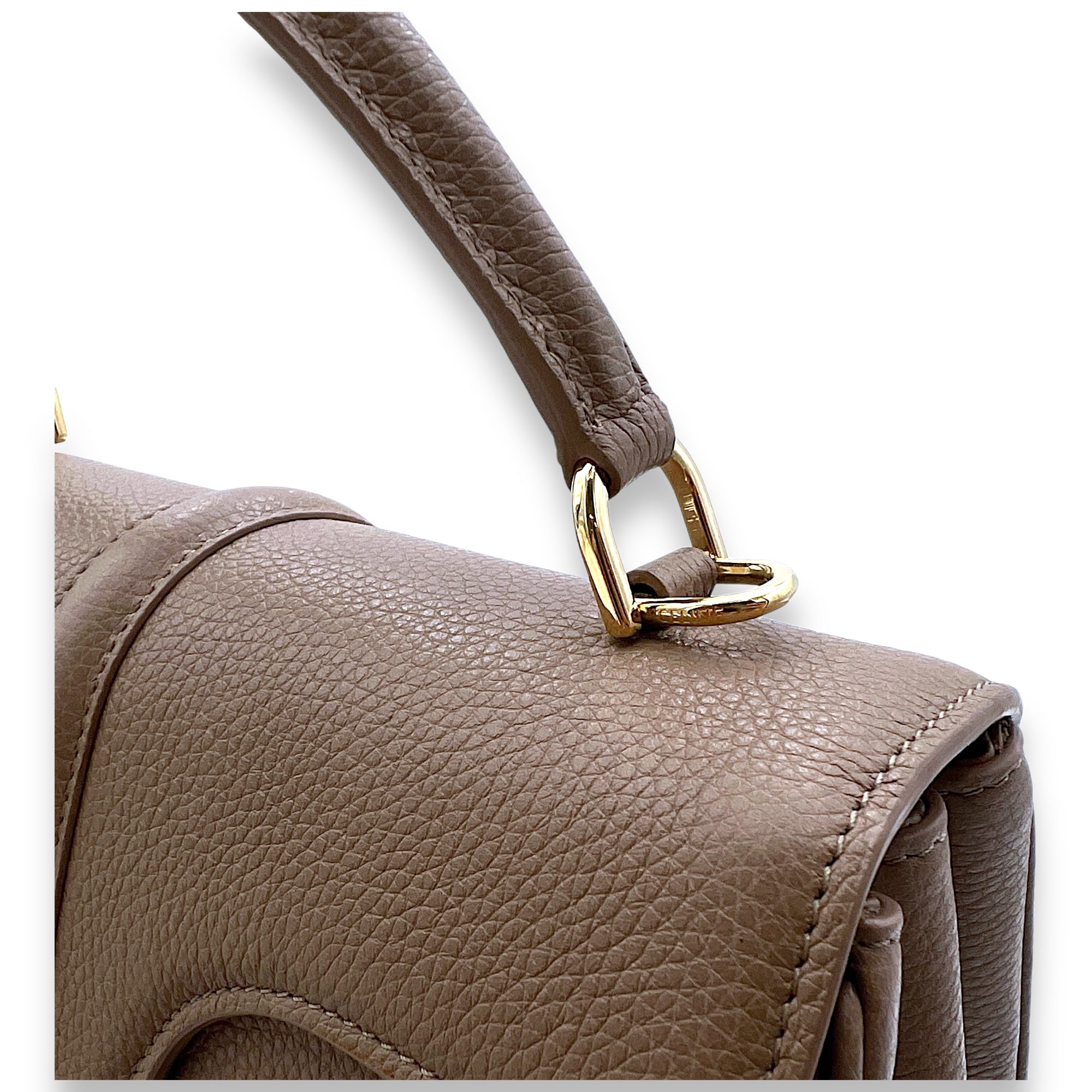 16 Small Beige Top Handle Bag in Calfskin, Gold hardware