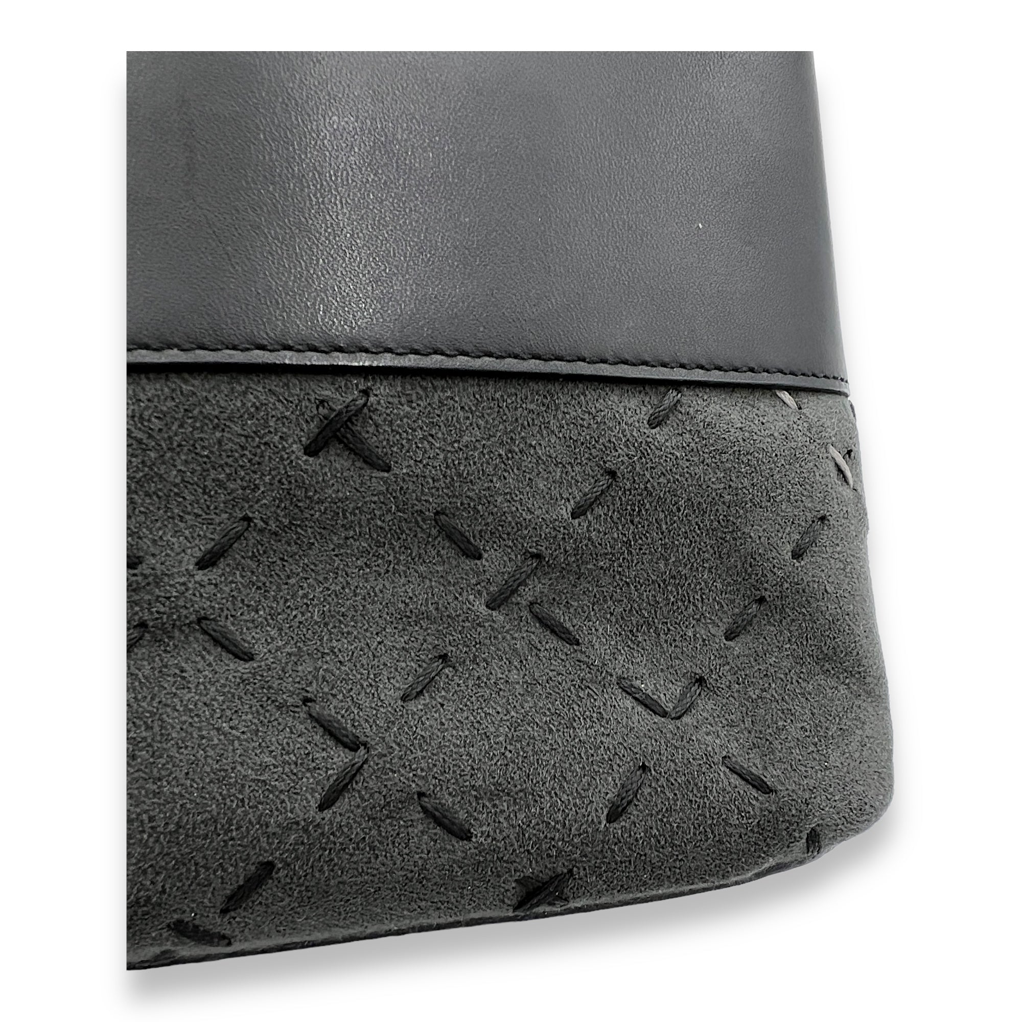 Logo Black Top Handle Bag in Calfskin and Suede, Silver hardware