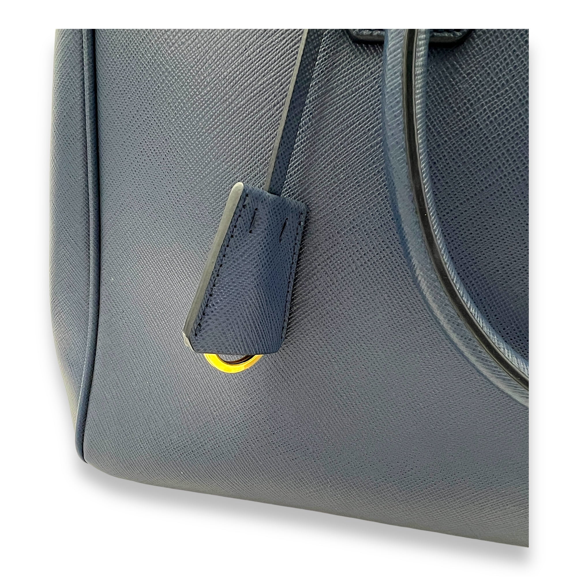 Galleria Blue Top Handle Bag in Saffiano Leather, Gold hardware