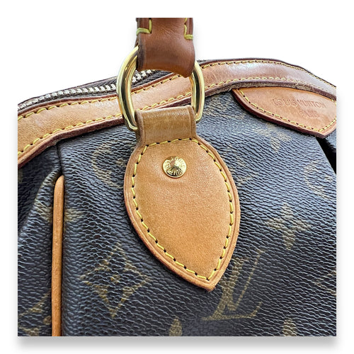 Tivoli PM Brown Top Handle Bag in Monogram Coated Canvas, Gold hardware