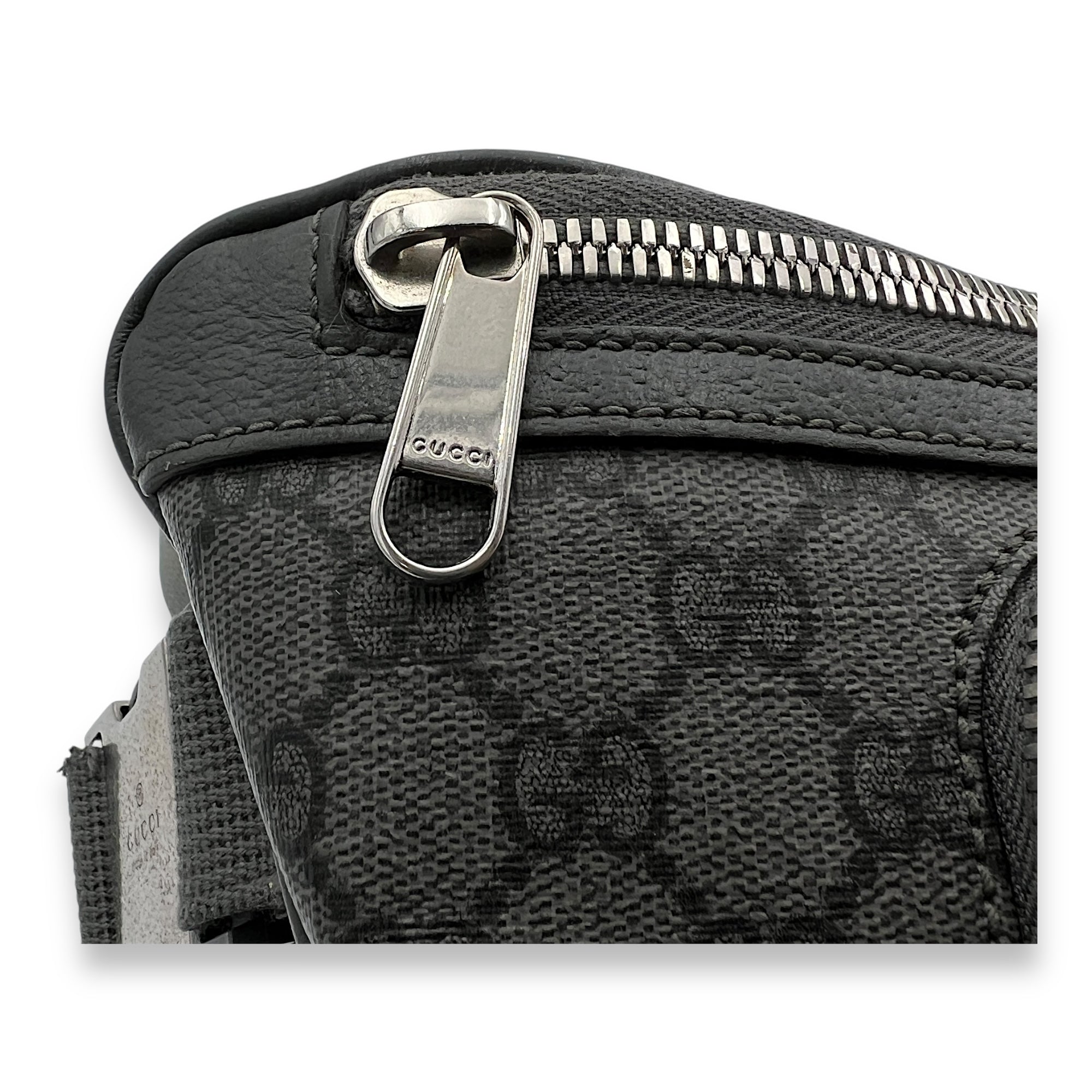 Ophidia Small Grey Belt Bag in Monogram Coated Canvas, Silver hardware