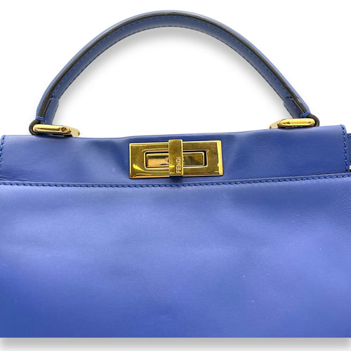 Peekaboo Medium Blue Top Handle Bag in Calfskin, Gold hardware