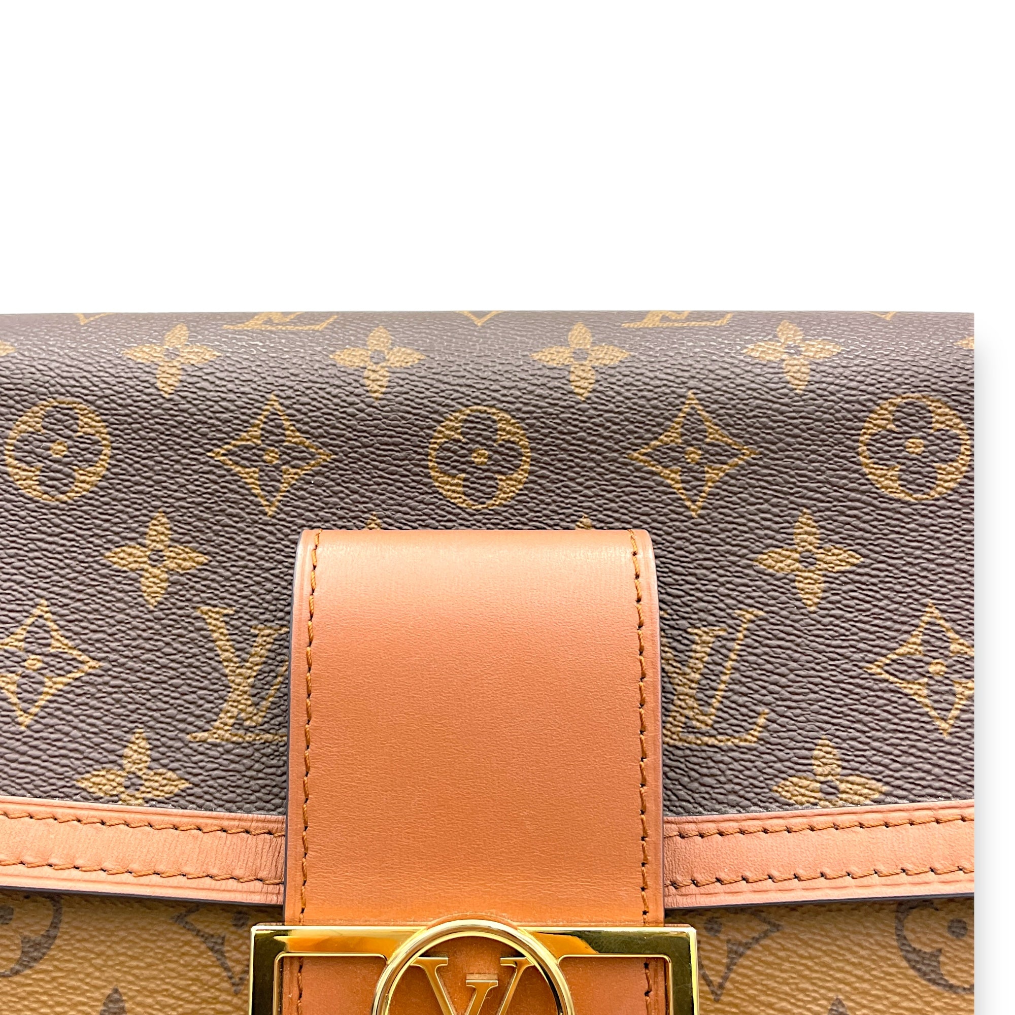 Dauphine MM Reverse Shoulder Bag in Monogram Coated Canvas, Gold hardware