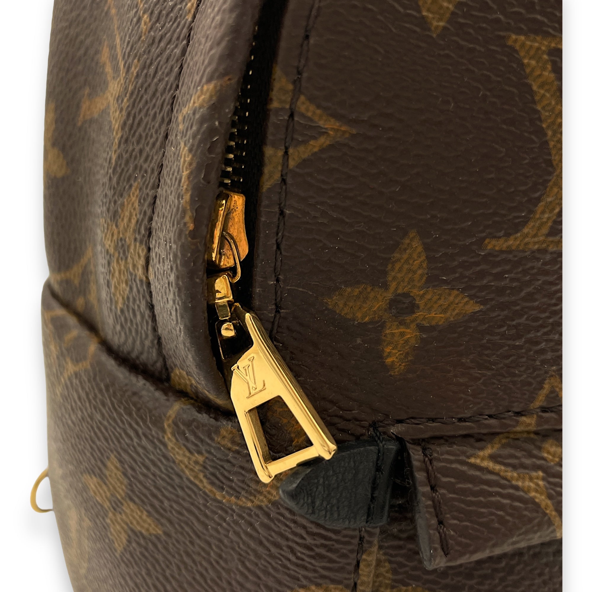 Palm Springs Mini Brown Backpack in Monogram Coated Canvas, Gold hardware