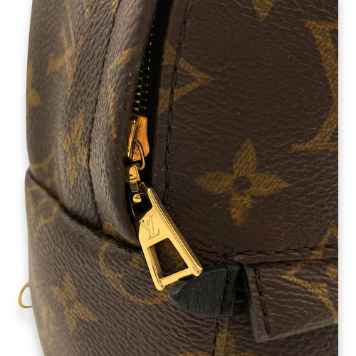 Palm Springs Mini Brown Backpack in Monogram Coated Canvas, Gold hardware