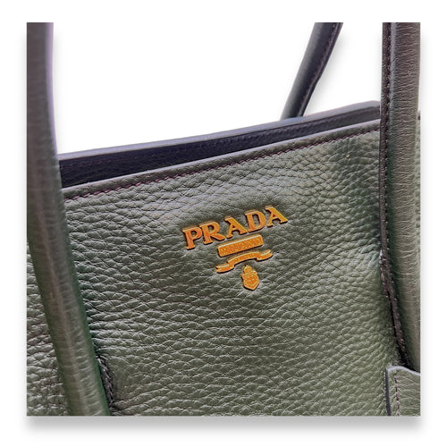 Logo Top Handle Bag Green in Calfskin, Gold hardware