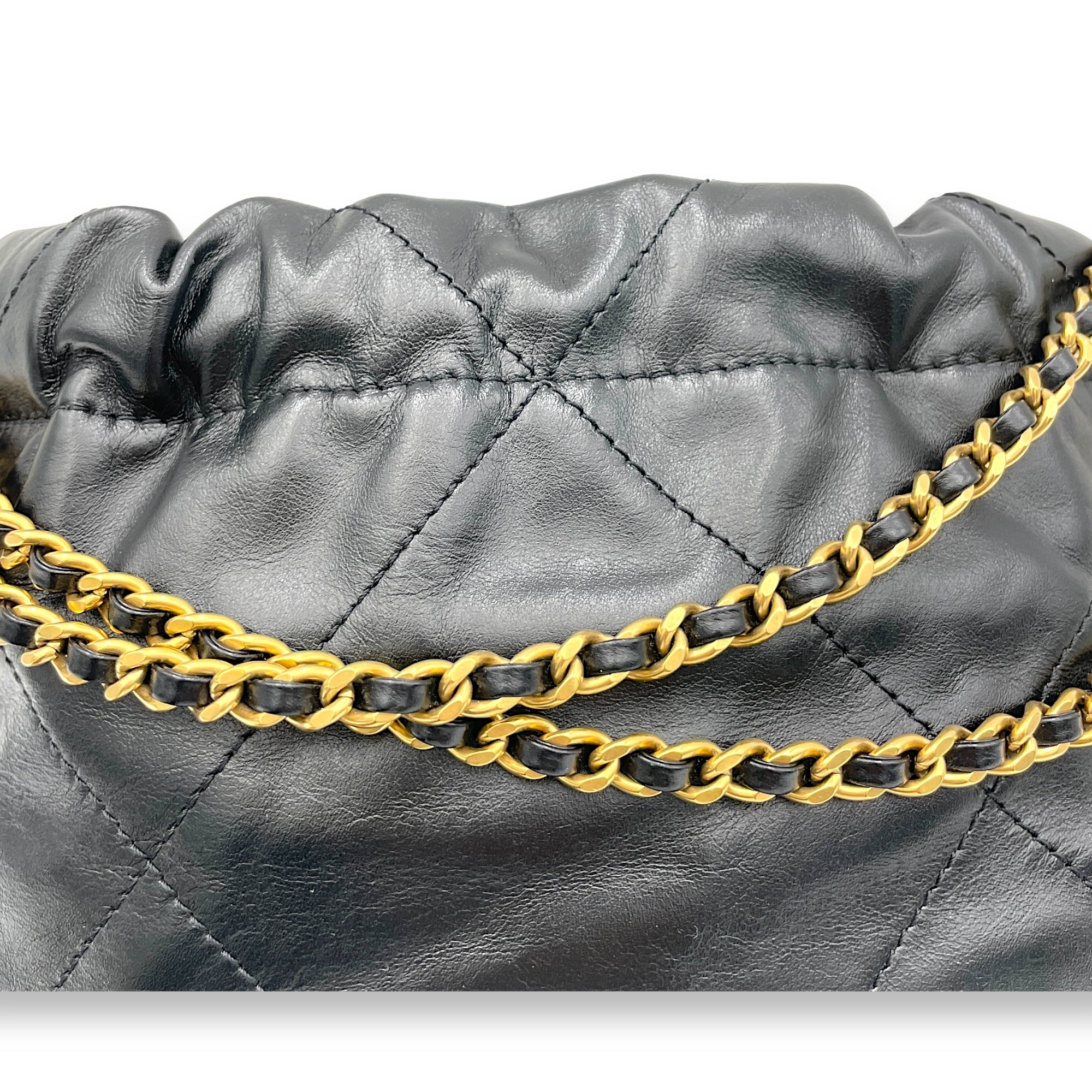 22 Mini Black Shoulder Bag in Calfskin, Gold hardware