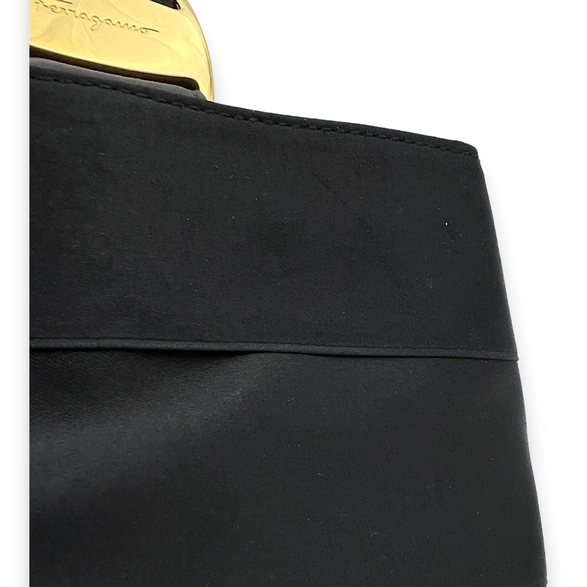 Buckle Black Top Handle Bag in Satin, Gold hardware