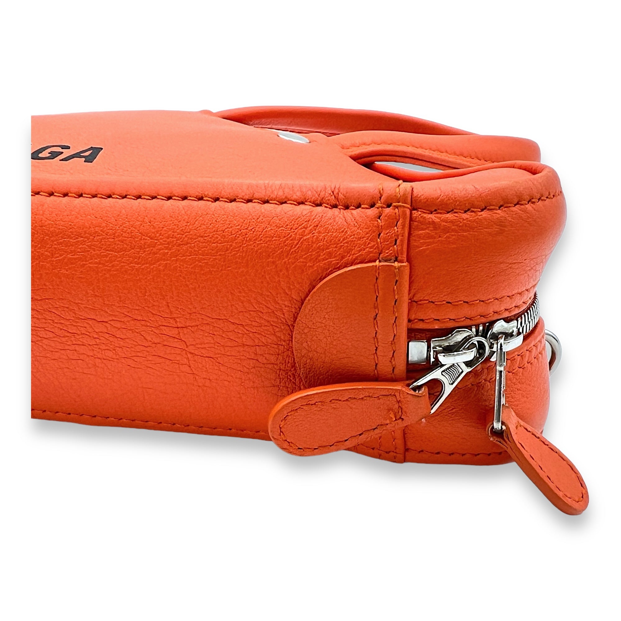 Triangle Two-way Orange Top Handle Bag in Calfskin, Silver hardware