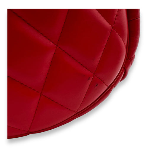 Quilted B Red Shoulder Bag in Calfskin, Brushed Gold hardware