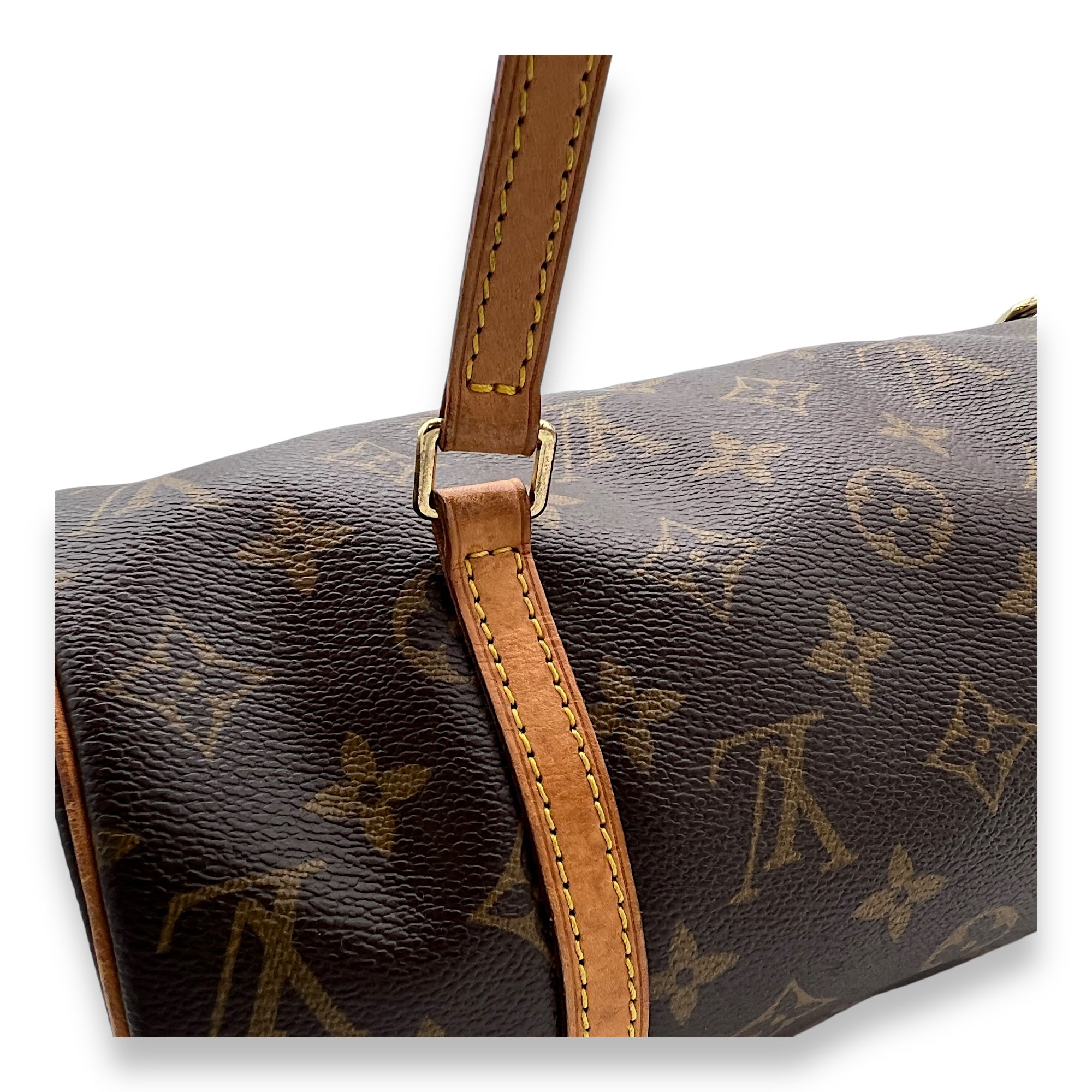 Papillon 26 Brown Top Handle Bag in Monogram Coated Canvas, Gold hardware