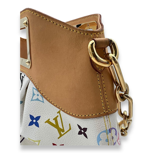 Judy PM Multi-colour Top Handle Bag in Coated Canvas, Gold hardware