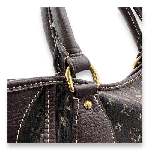 Mini Lin Angele Besace Brown Top Handle Bag in Jacquard, Gold hardware