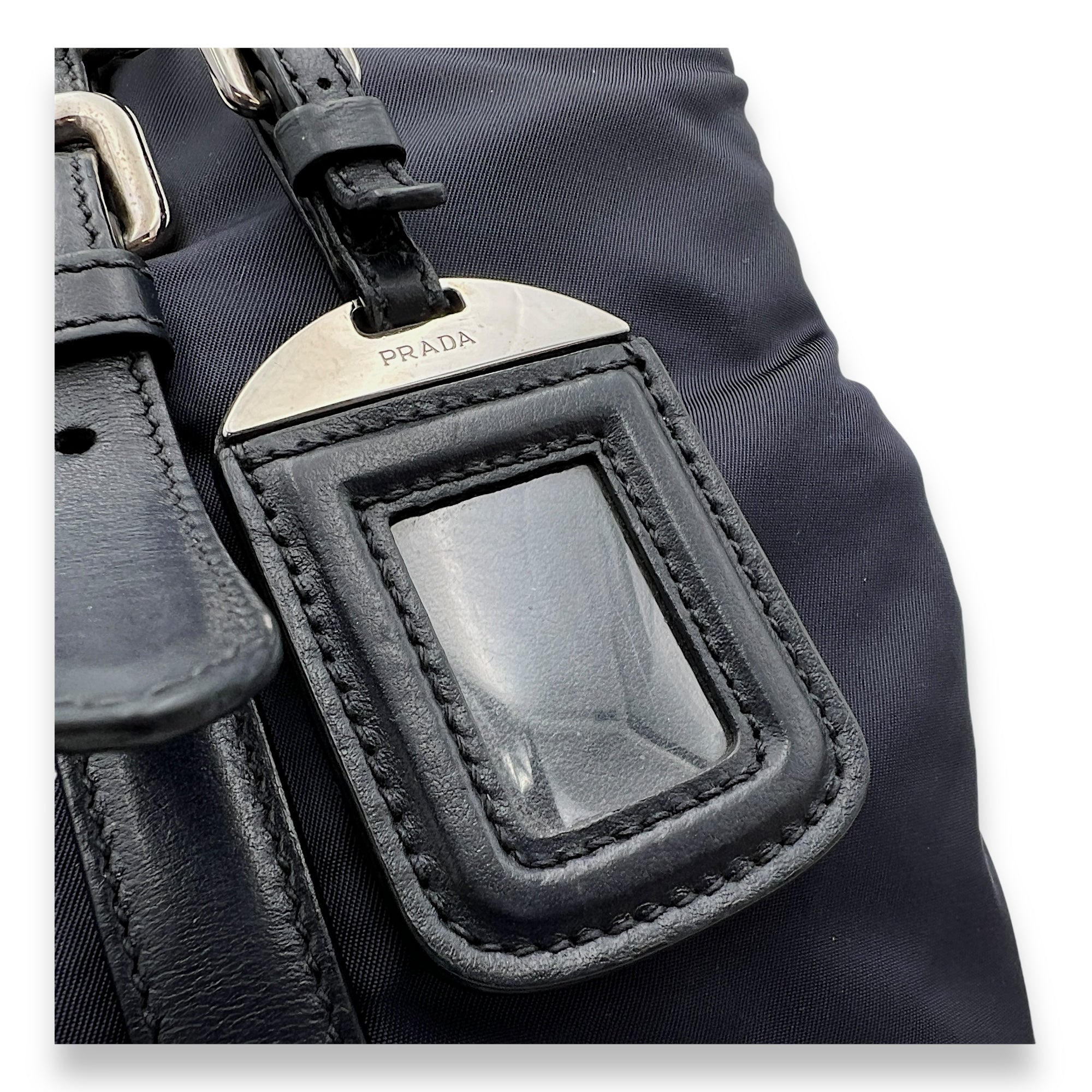 Two-Way Blue Top Handle Bag in Nylon, Silver hardware