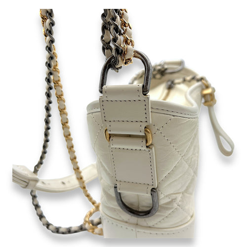 Gabrielle Small White Crossbody Bag in Calfskin, Mixed hardware