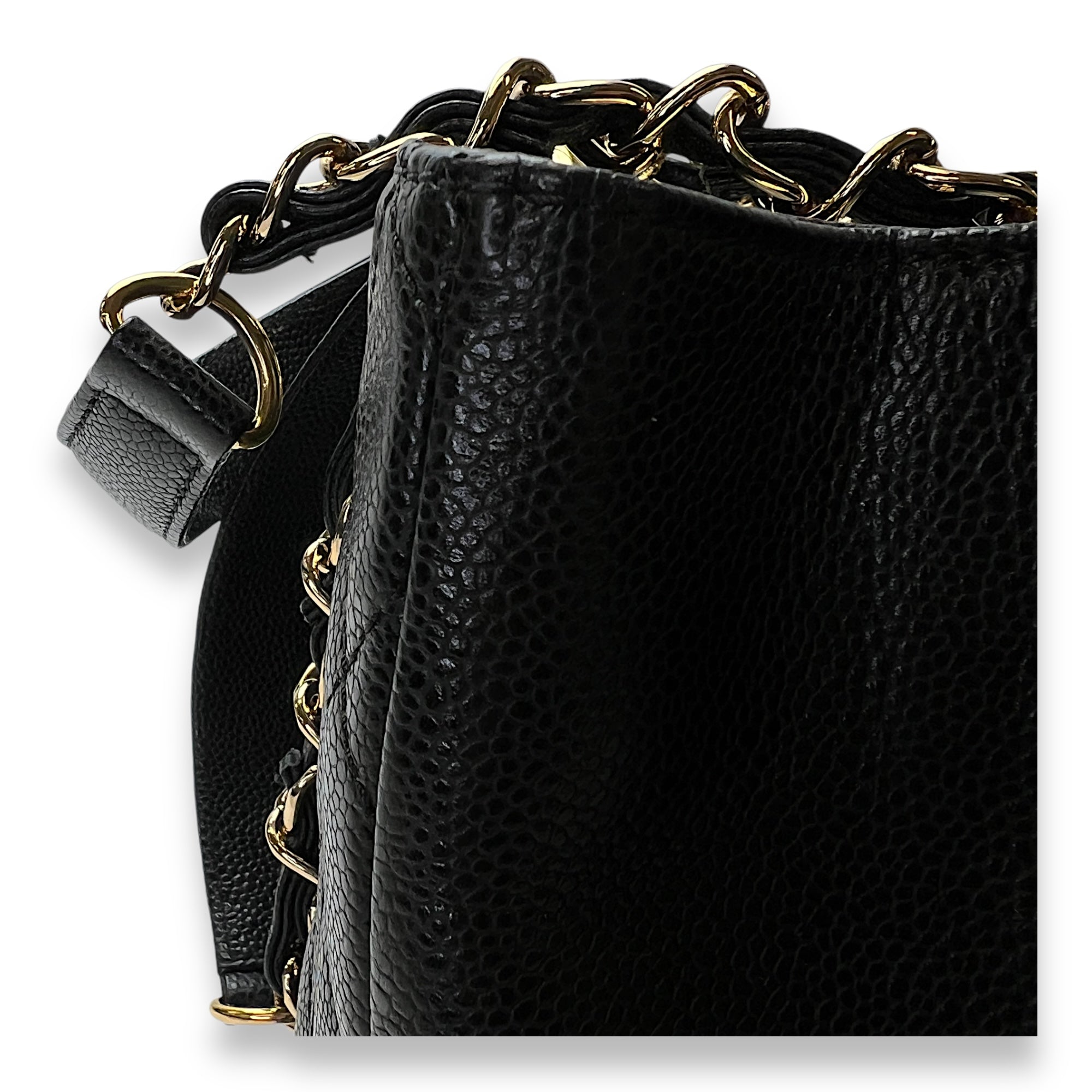 GST Black Shoulder Bag in Caviar Leather, Gold hardware