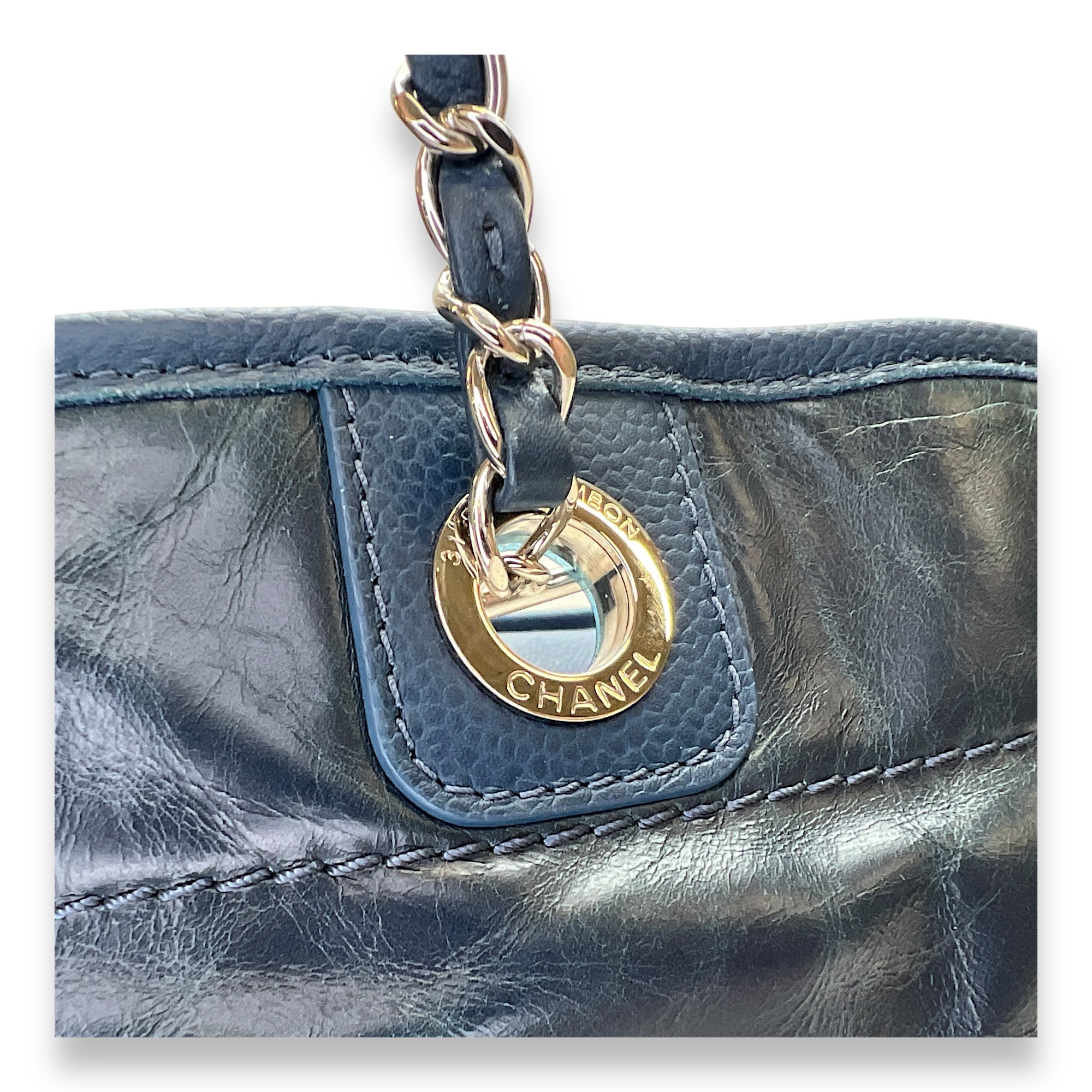 Deauville Medium Blue Tote Bag in Calfskin, Silver hardware