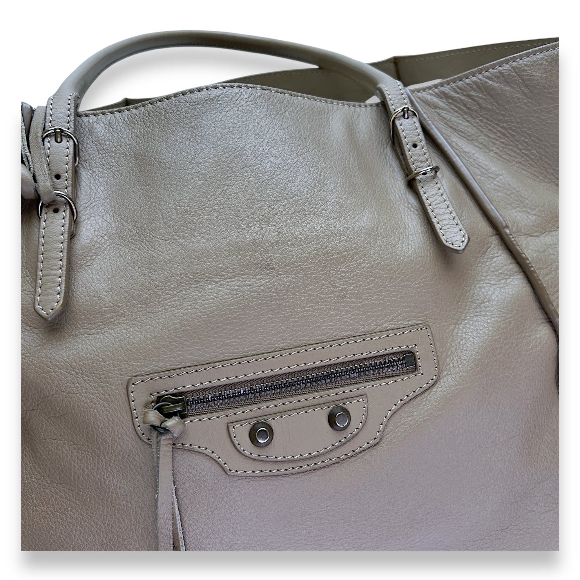 Papier Tote Bag Beige in Calfskin, Silver hardware