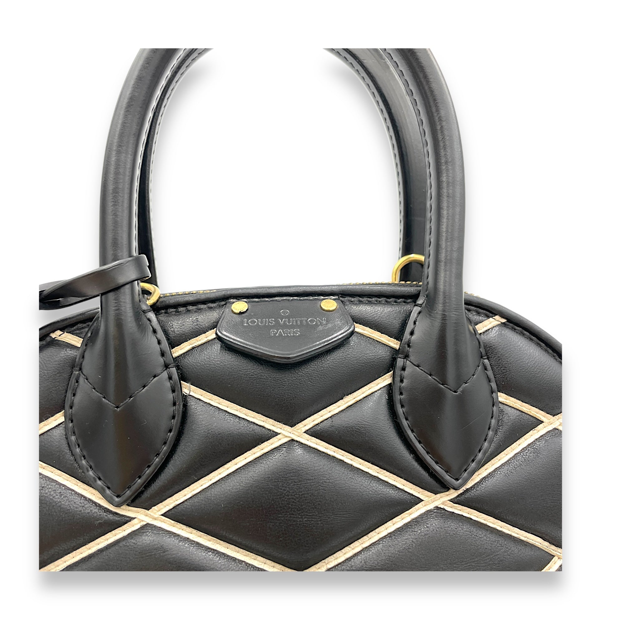 Alma BB Black Top Handle Bag in Calfskin, Gold hardware