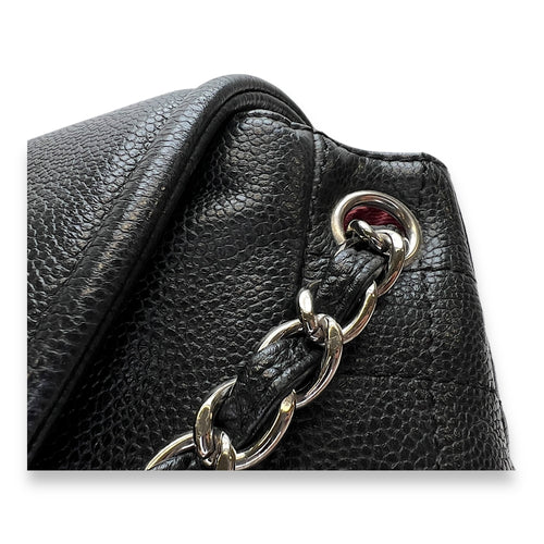 Half Moon Black Shoulder Bag in Caviar Leather, Silver hardware