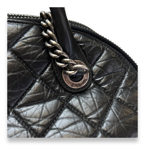 Bowler Shopper Black Shoulder Bag in Calfskin, Ruthenium hardware