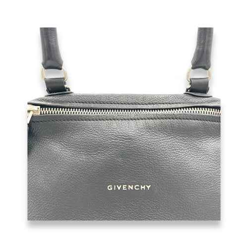 Pandora Small Black Shoulder Bag in Goat Leather, Silver hardware