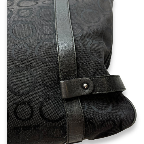 Gancini Top Handle Bag Medium Black in Canvas, Silver hardware