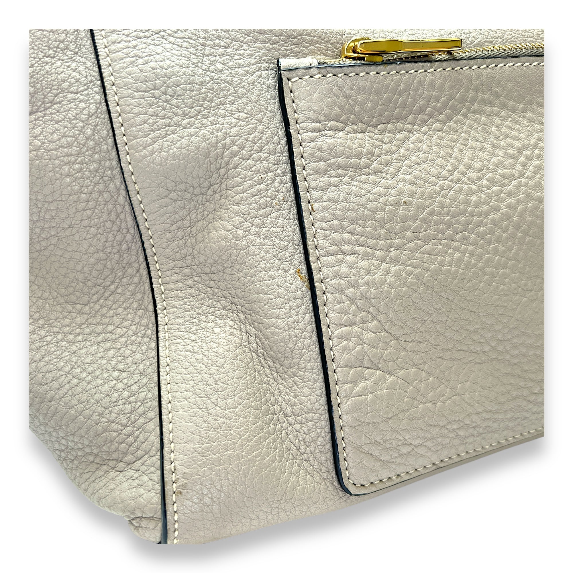 Logo Top Handle Bag Beige in Calfskin, Gold hardware