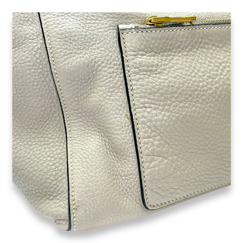 Logo Top Handle Bag Beige in Calfskin, Gold hardware