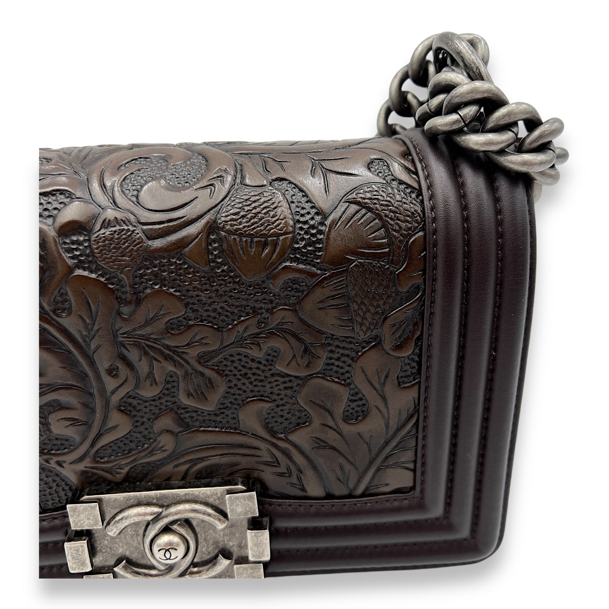 Cordoba Boy Small Brown Crossbody Bag in Lambskin, Ruthenium hardware