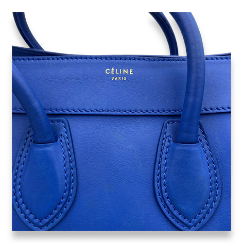 Luggage Micro Blue Top Handle Bag in Calfskin, Gold hardware