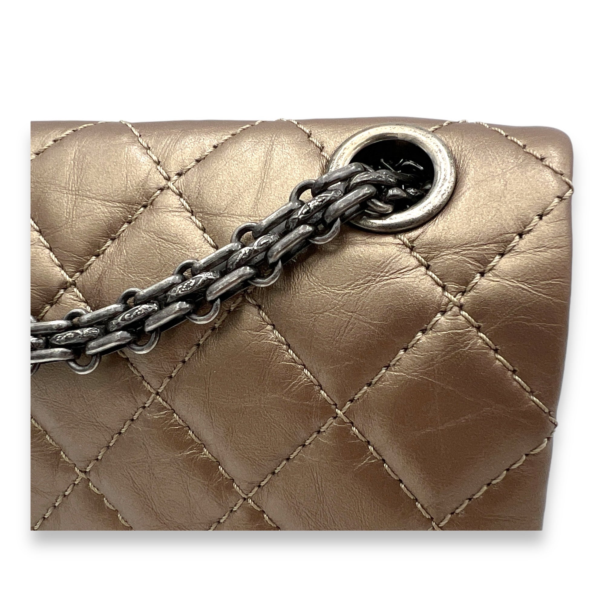 2.55 Reissue Chain Flap Small Gold Shoulder Bag in Calfskin, Ruthenium hardware