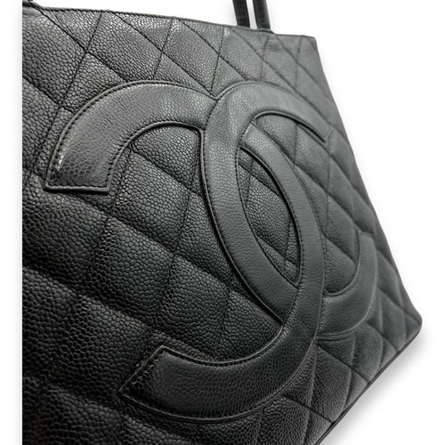 Medallion Tote Bag Black in Caviar Leather, Silver hardware