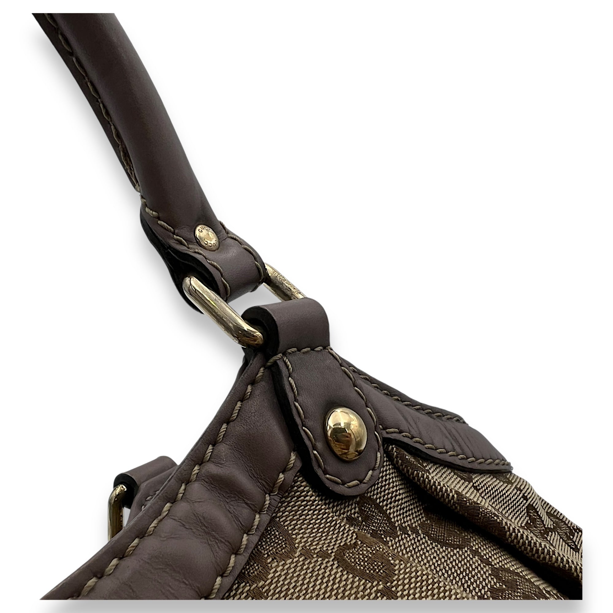 Sukey Brown Shoulder Bag in Canvas, Gold hardware